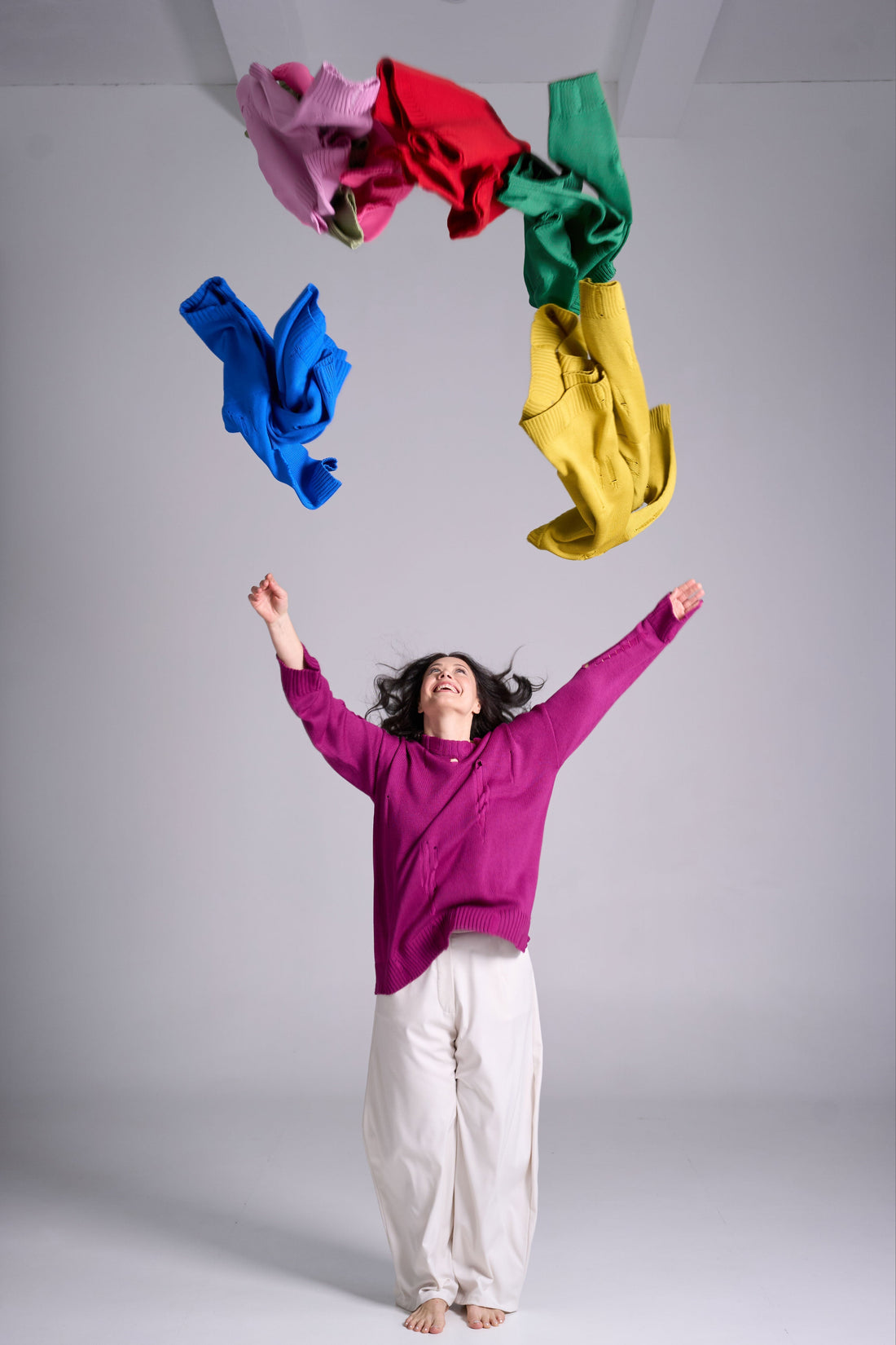 Premium Italian merino with deliberately distressed inserts.
