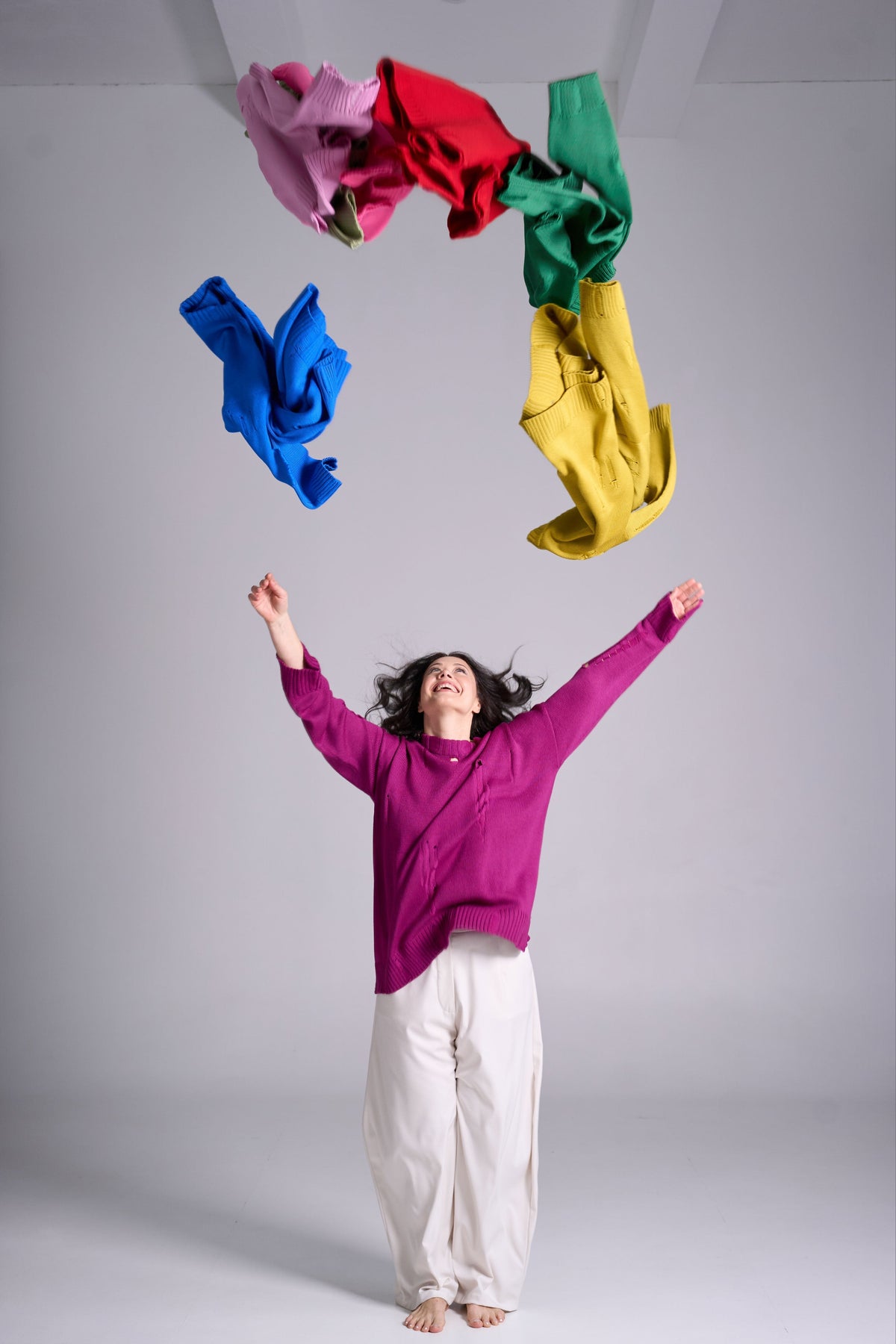 Premium Italian merino with deliberately distressed inserts.