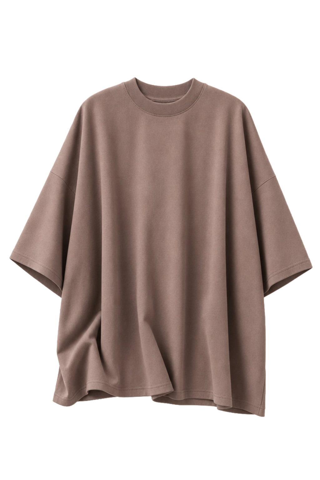 A loose-fitting, short-sleeve crewneck t-shirt in a muted taupe-brown color, displayed against a solid white background.