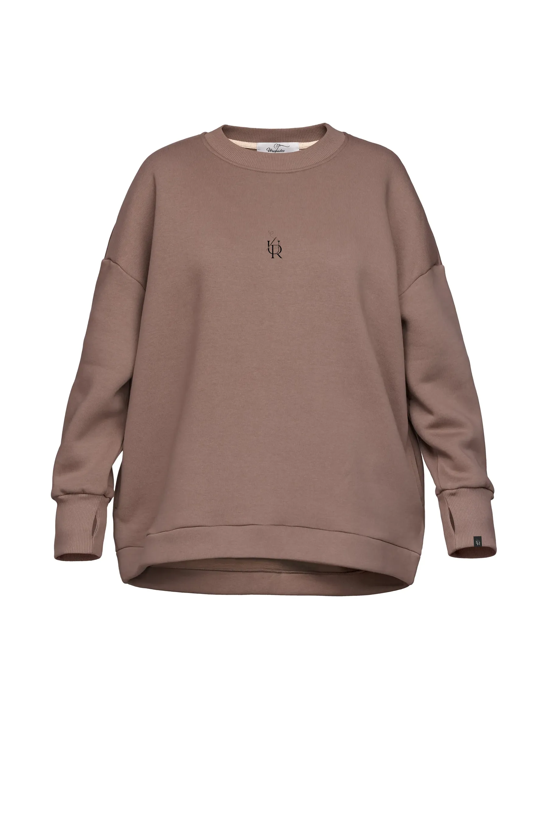 Brown sweatshirt with a logo on a white background