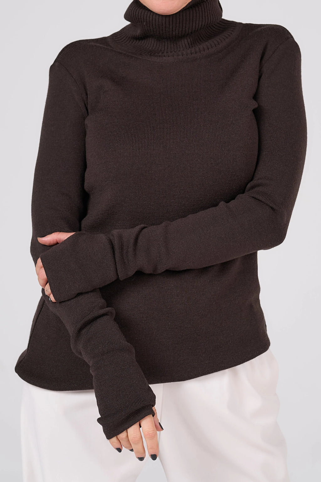 Classic plain Knit sweater | Coffee color