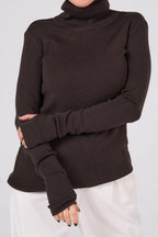 Classic plain Knit sweater | Coffee color
