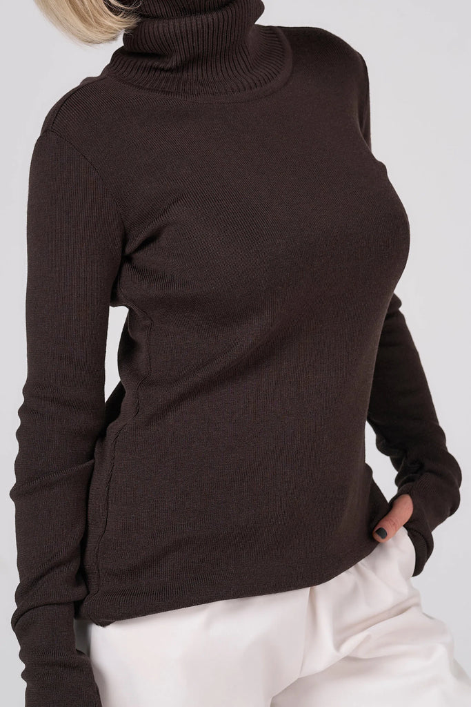Classic plain Knit sweater | Coffee color