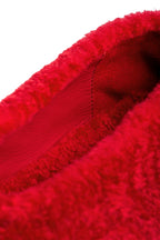 Red shearling and leather detail