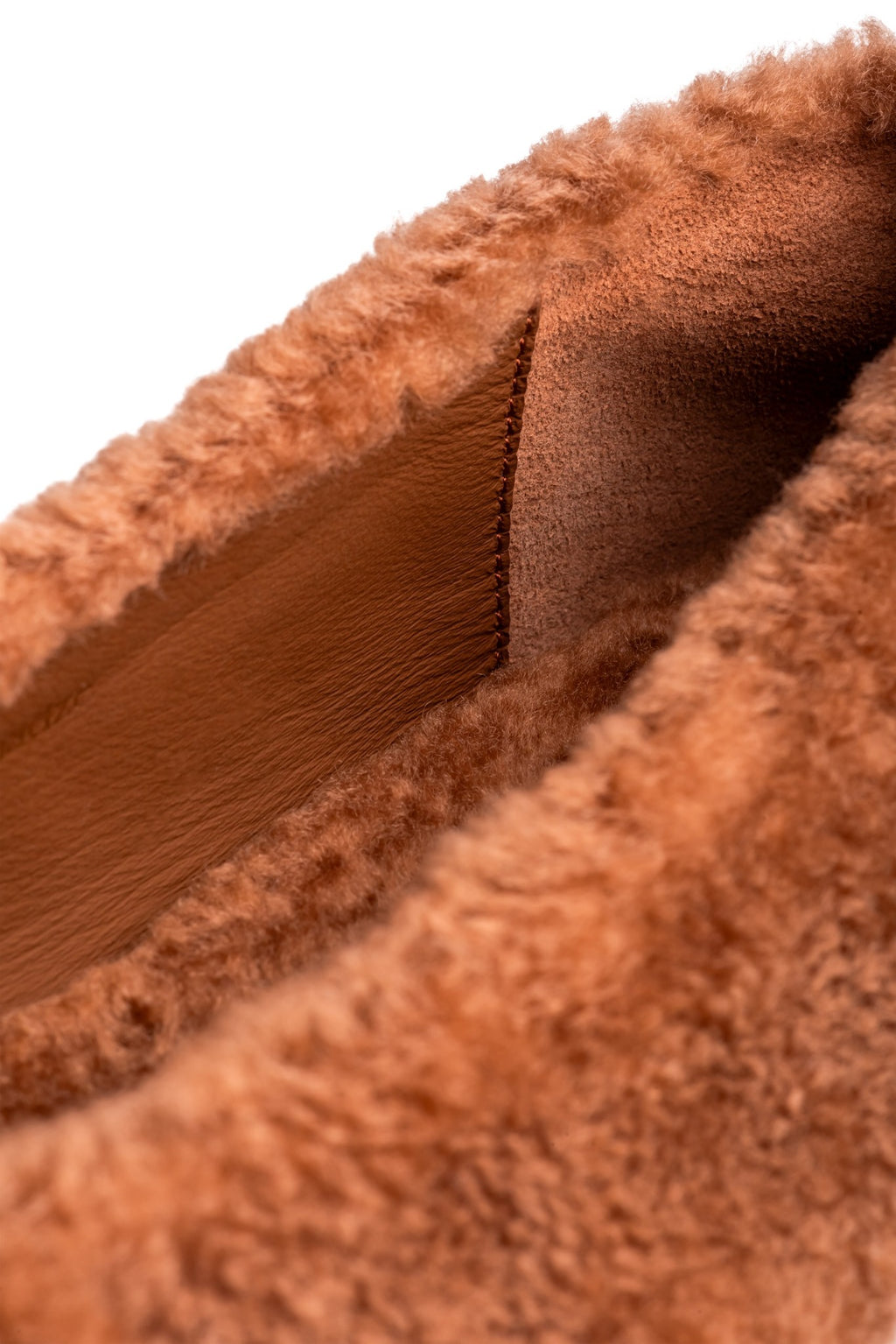 Brown shearling and leather detail