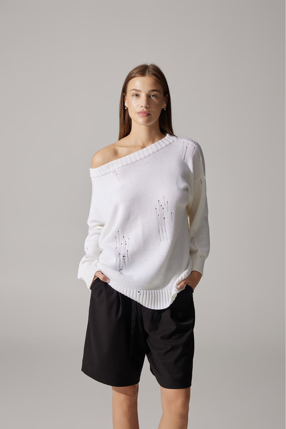Ripped Merino Wool Sweater | Milky White