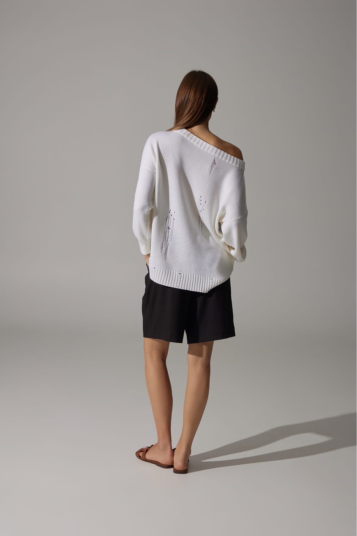 Ripped Merino Wool Sweater | Milky White