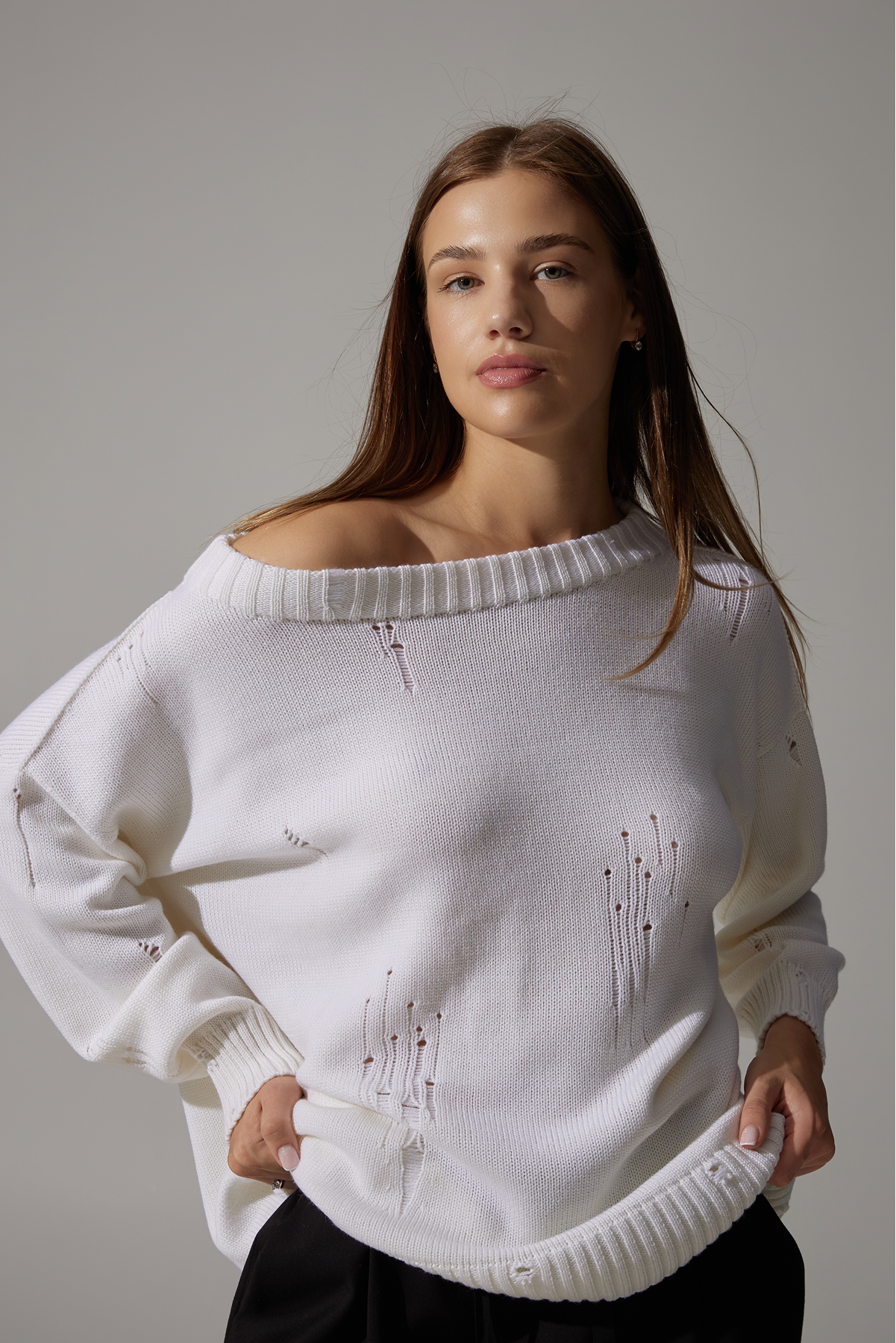 Ripped Merino Wool Sweater | Milky White