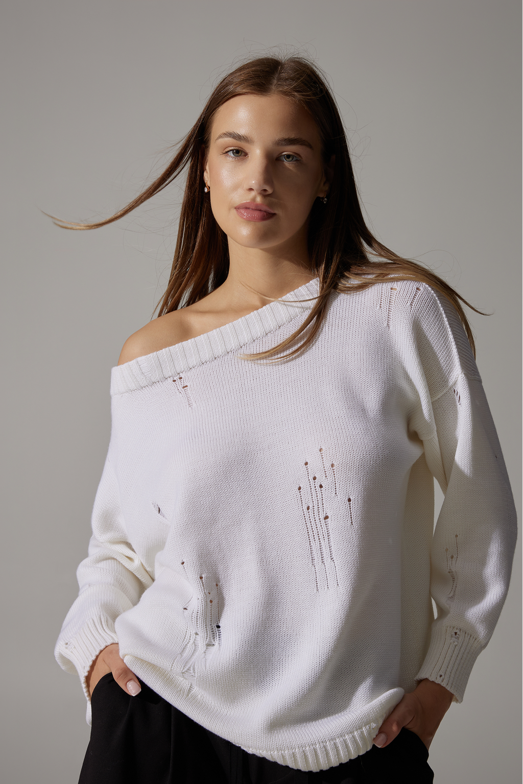 Ripped Merino Wool Sweater | Milky White