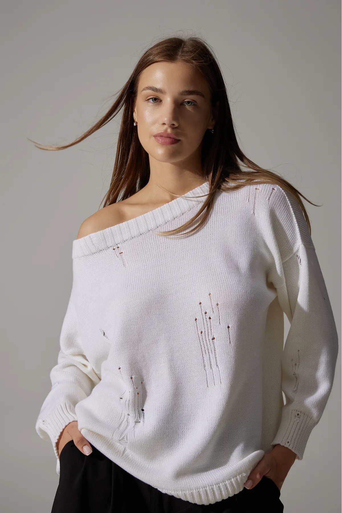 Ripped Merino Wool Sweater | Milky White