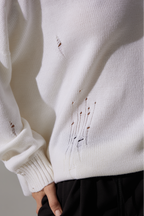 Ripped Merino Wool Sweater | Milky White