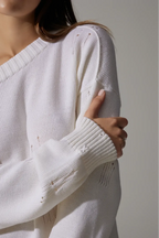 Ripped Merino Wool Sweater | Milky White