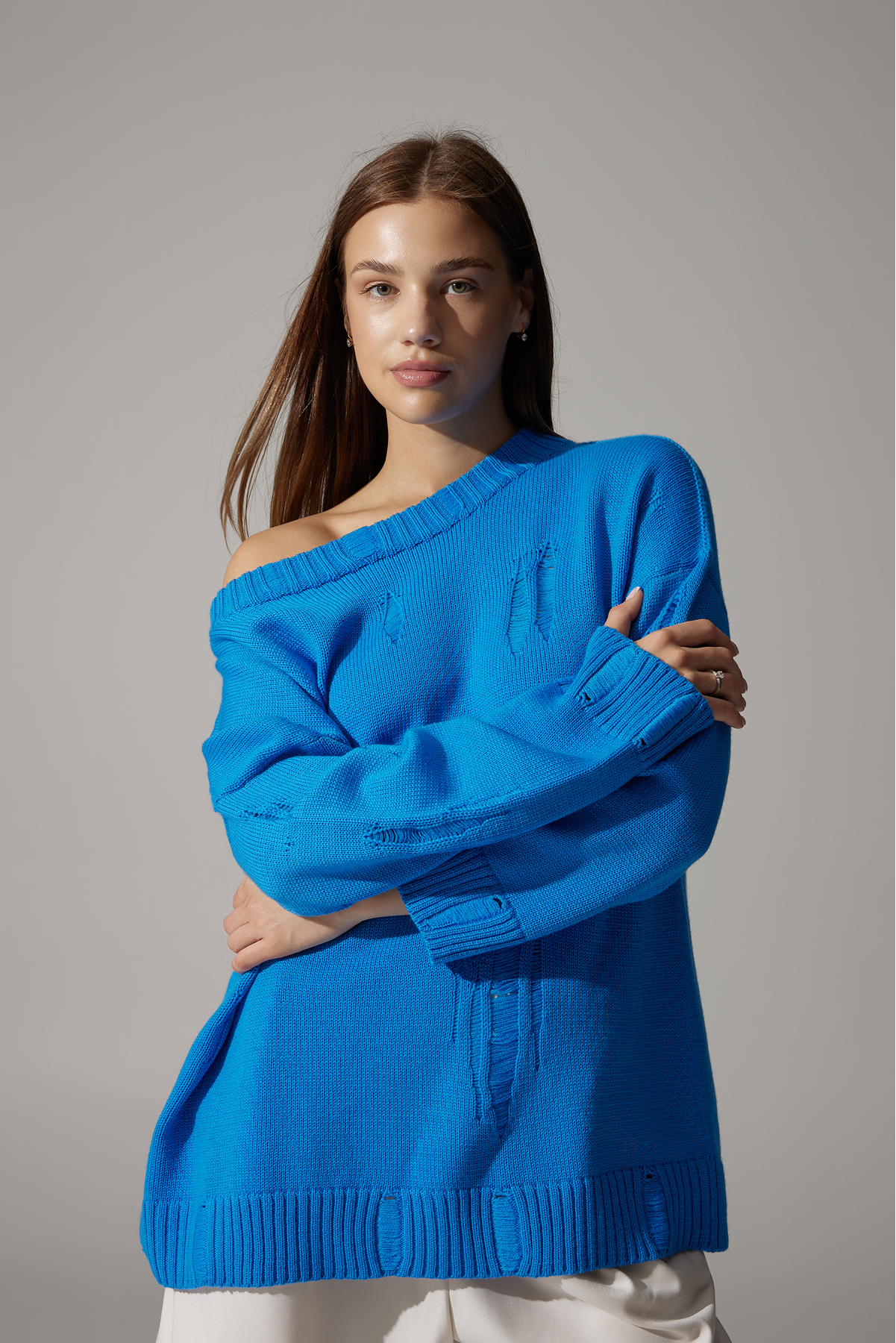 Ripped Merino Wool Sweater | Blue