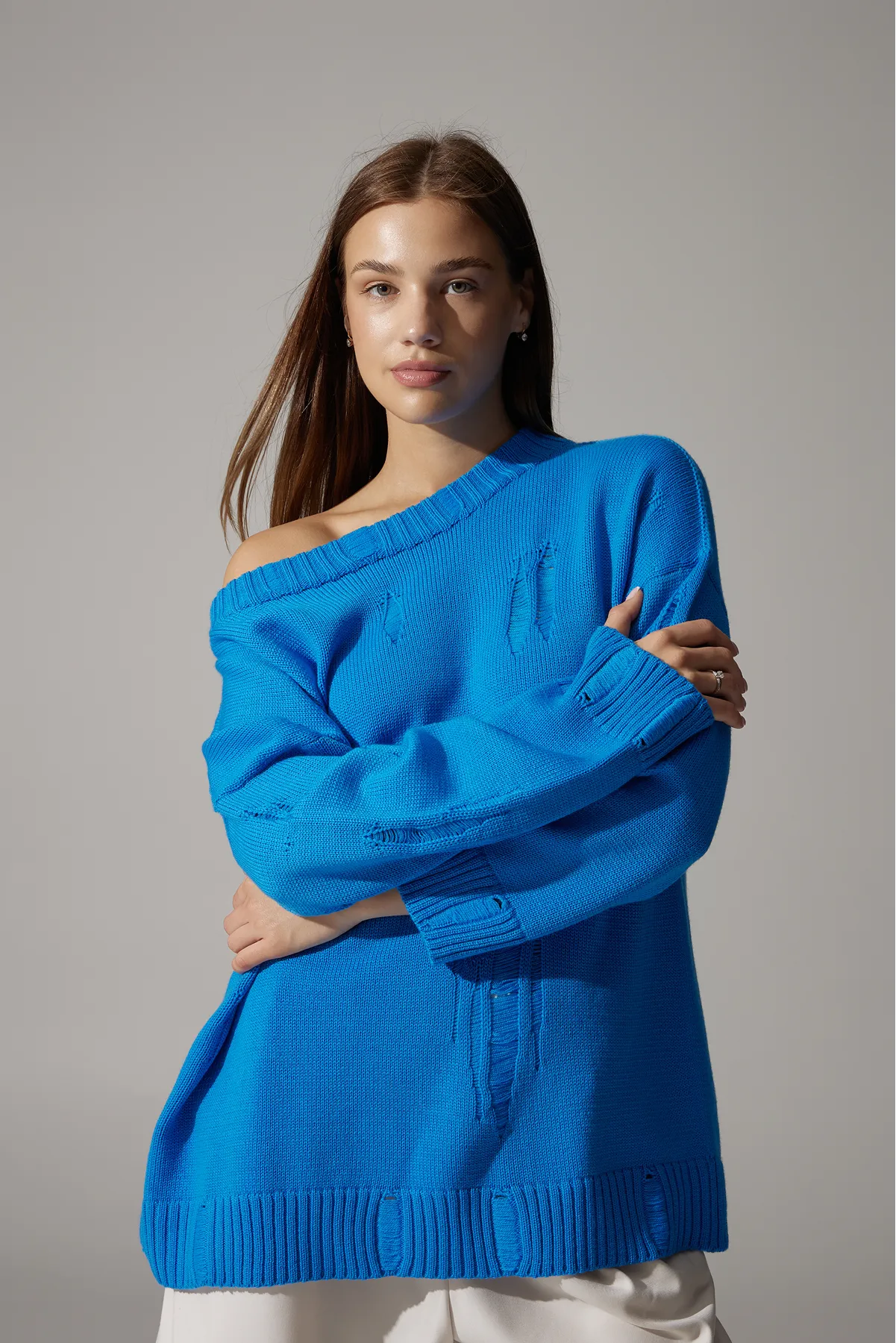 Ripped Merino Wool Sweater | Blue