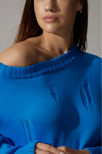 Ripped Merino Wool Sweater | Blue
