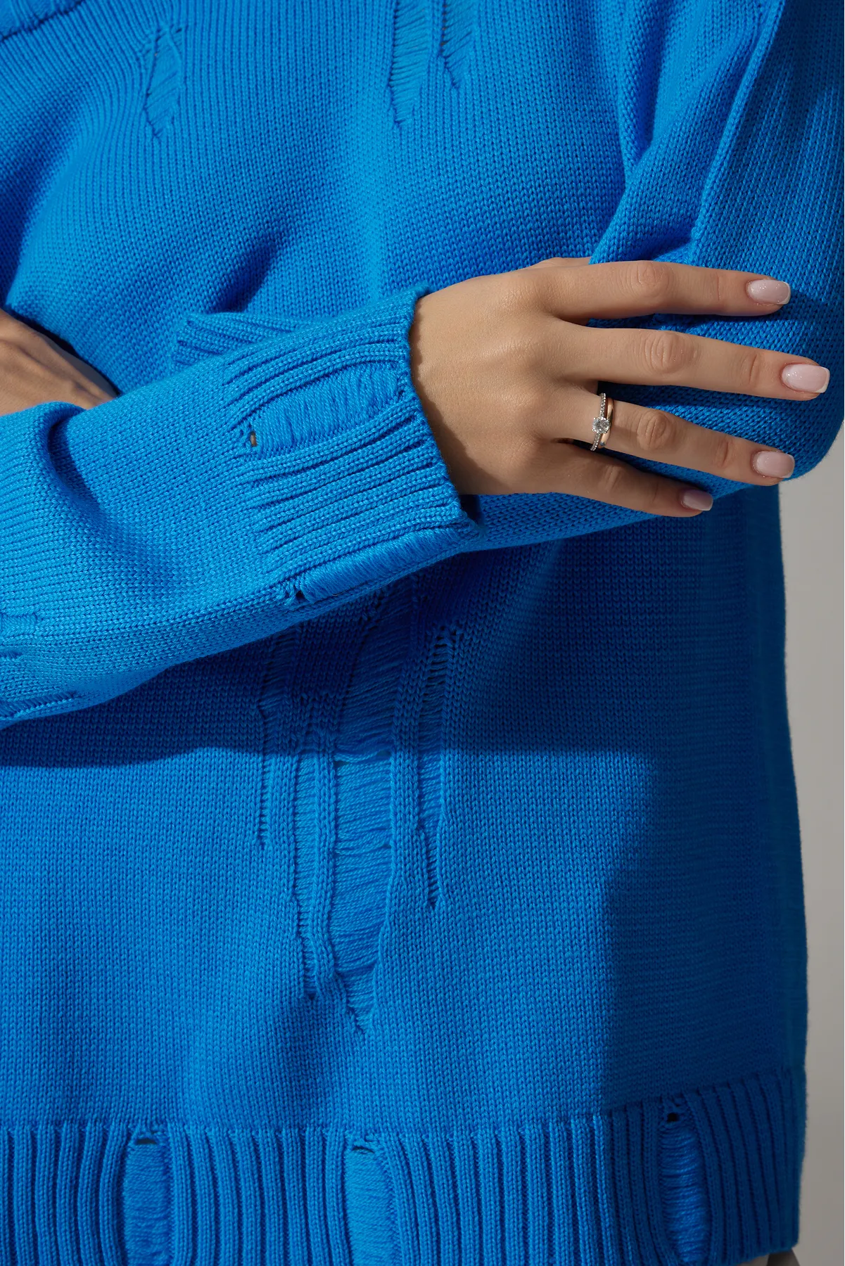 Ripped Merino Wool Sweater | Blue
