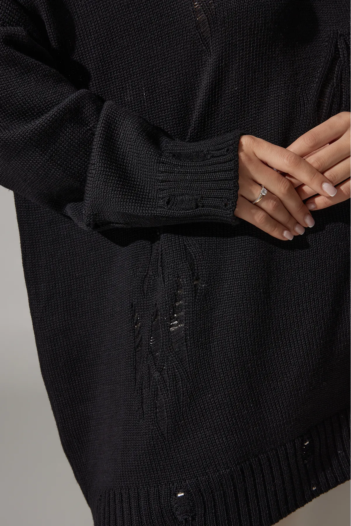 Ripped Merino Wool Sweater | Black