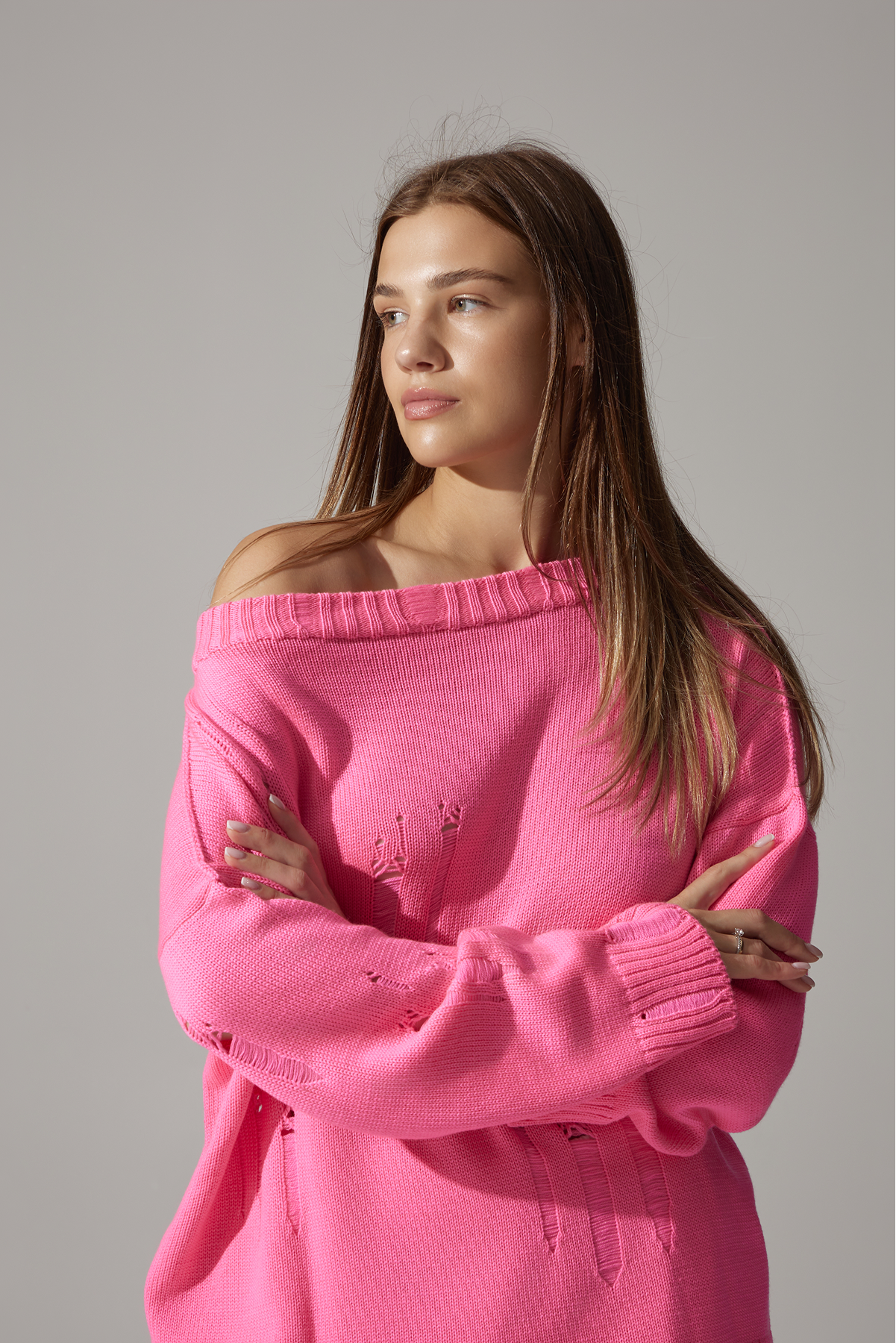 Ripped Merino Wool Sweater | Pink