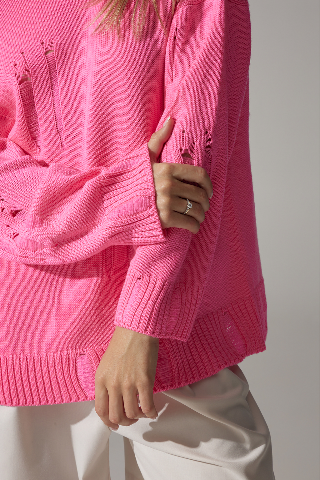 Ripped Merino Wool Sweater | Pink