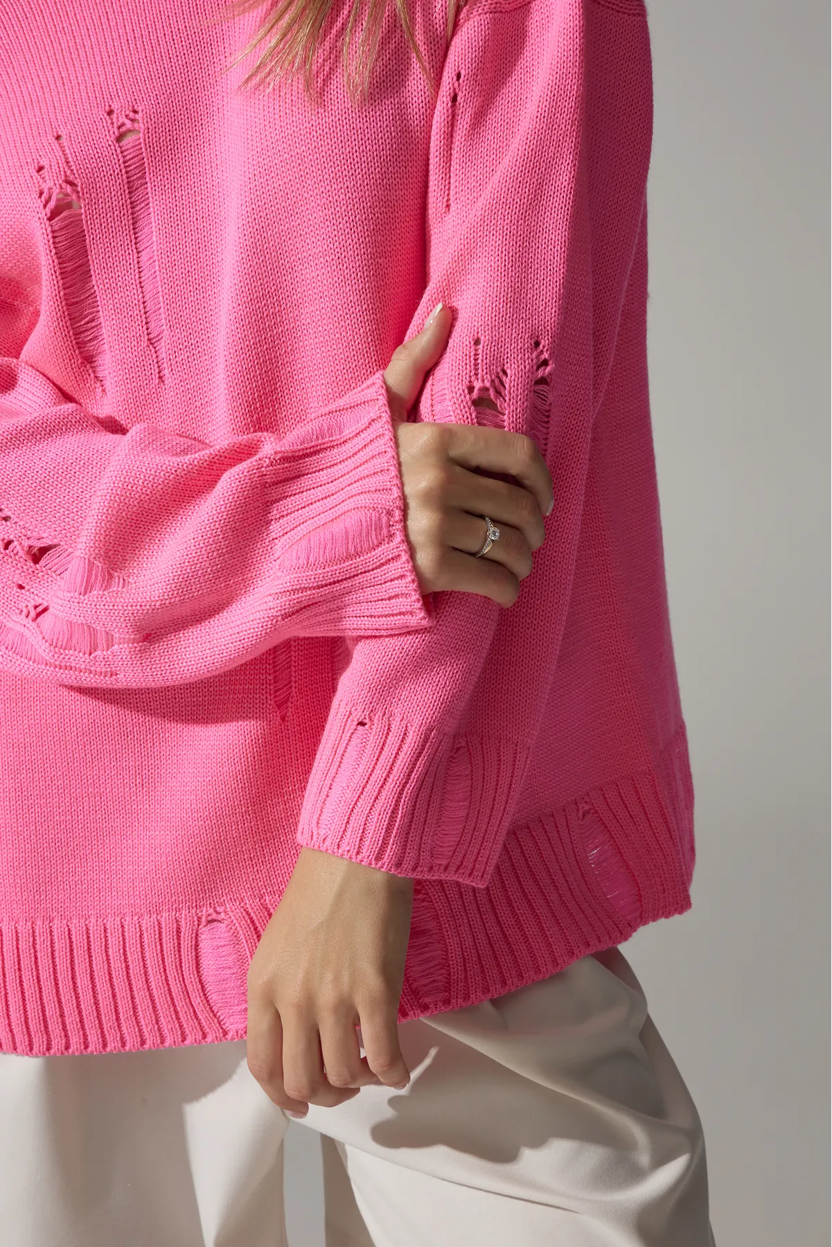 Ripped Merino Wool Sweater | Pink