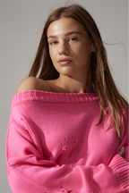 Ripped Merino Wool Sweater | Pink