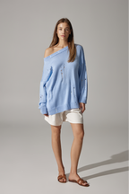 Ripped Merino Wool Sweater | Sky Blue