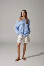 Ripped Merino Wool Sweater | Sky Blue