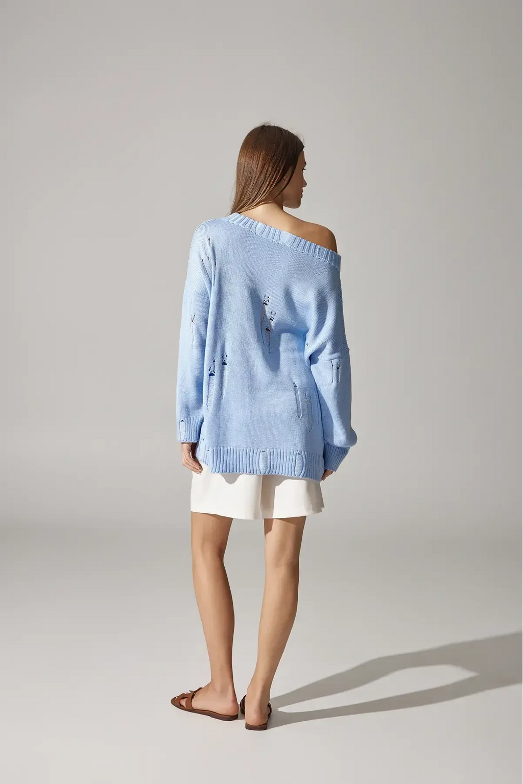 Ripped Merino Wool Sweater | Sky Blue