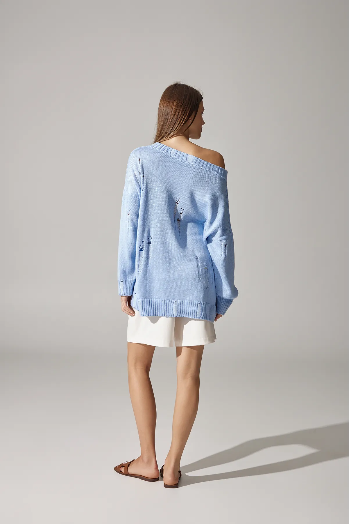 Ripped Merino Wool Sweater | Sky Blue