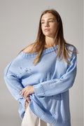 Ripped Merino Wool Sweater | Sky Blue
