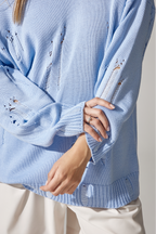 Ripped Merino Wool Sweater | Sky Blue