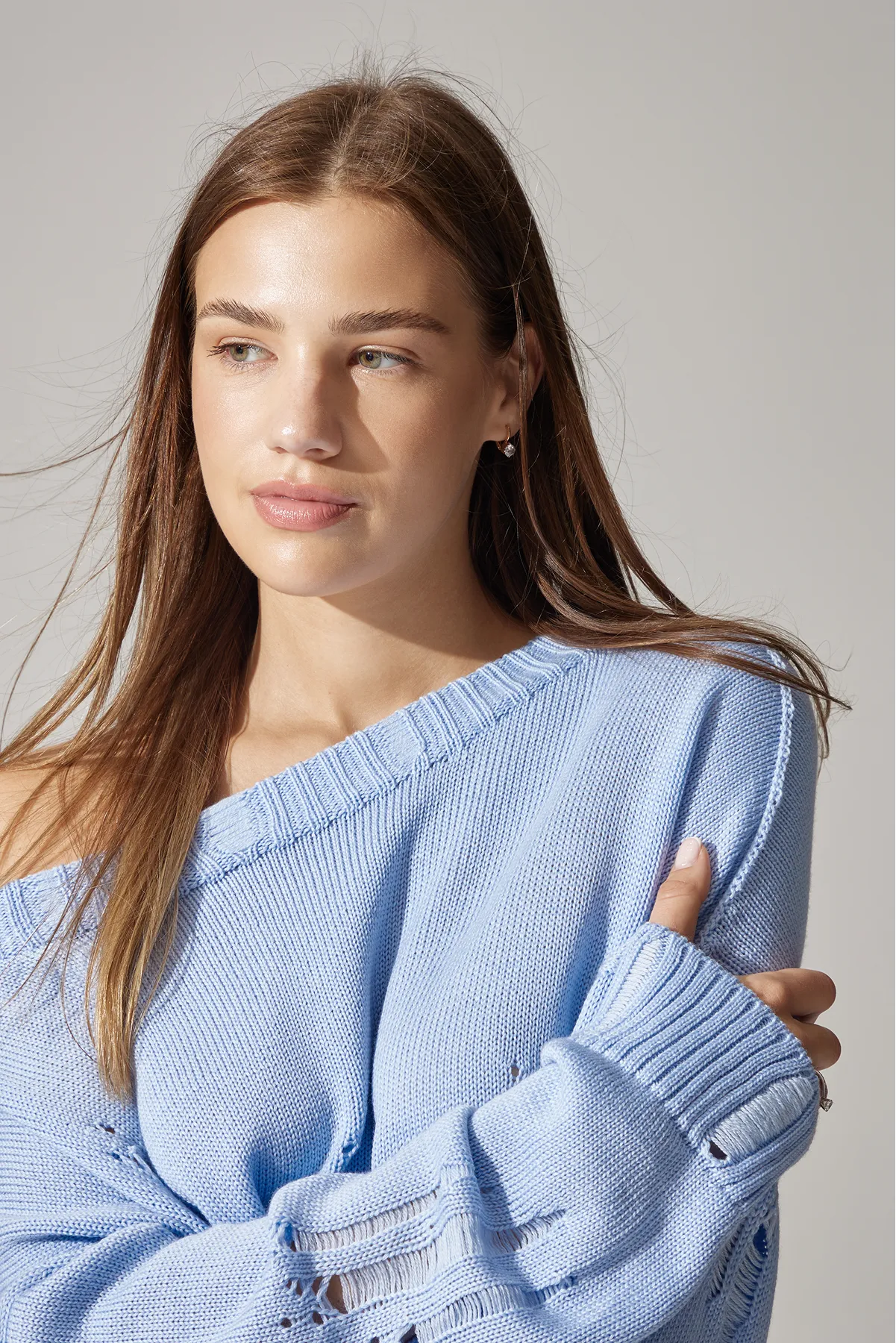 Ripped Merino Wool Sweater | Sky Blue