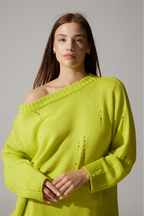 Ripped Merino Wool Sweater | Lime