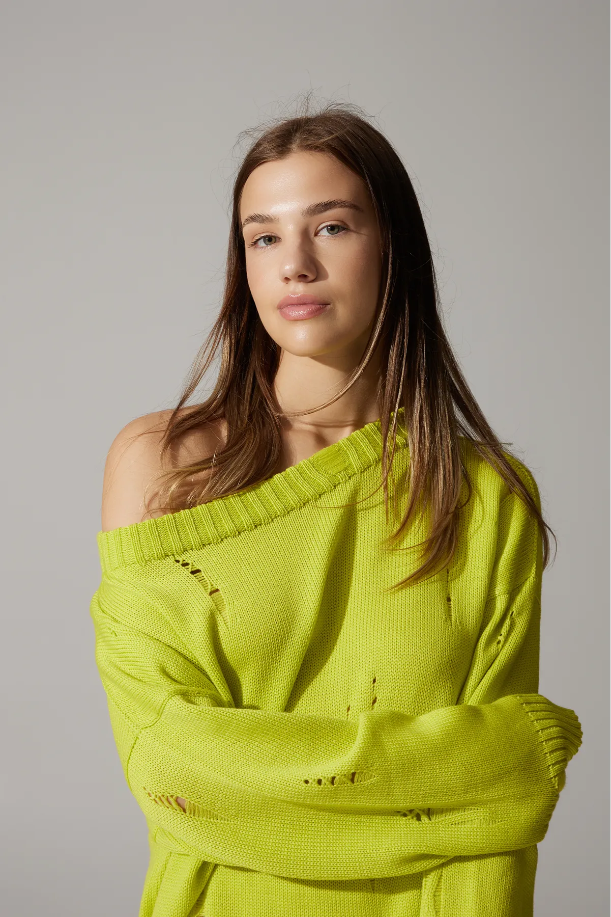 Ripped Merino Wool Sweater | Lime