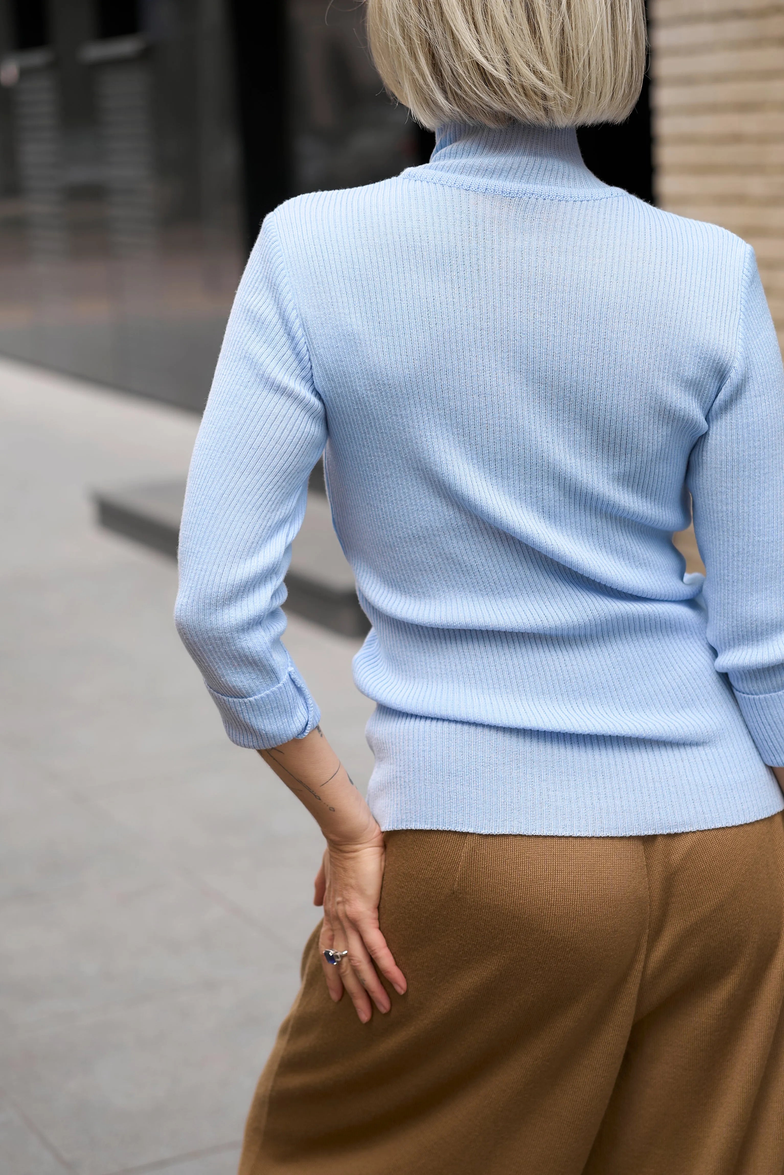 Knit Turtleneck Sweater | Light Blue