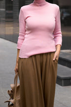 Knit Turtleneck Sweater | Pink