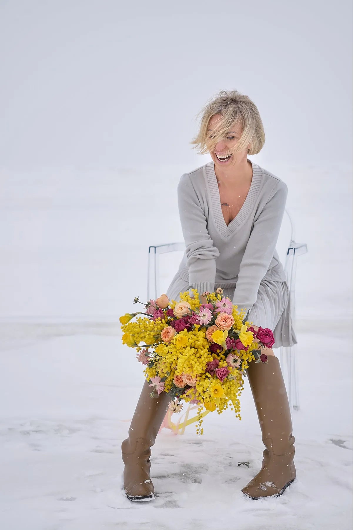 Merino Cashwool Fly Baby Spring Suit With Skirt | Silver