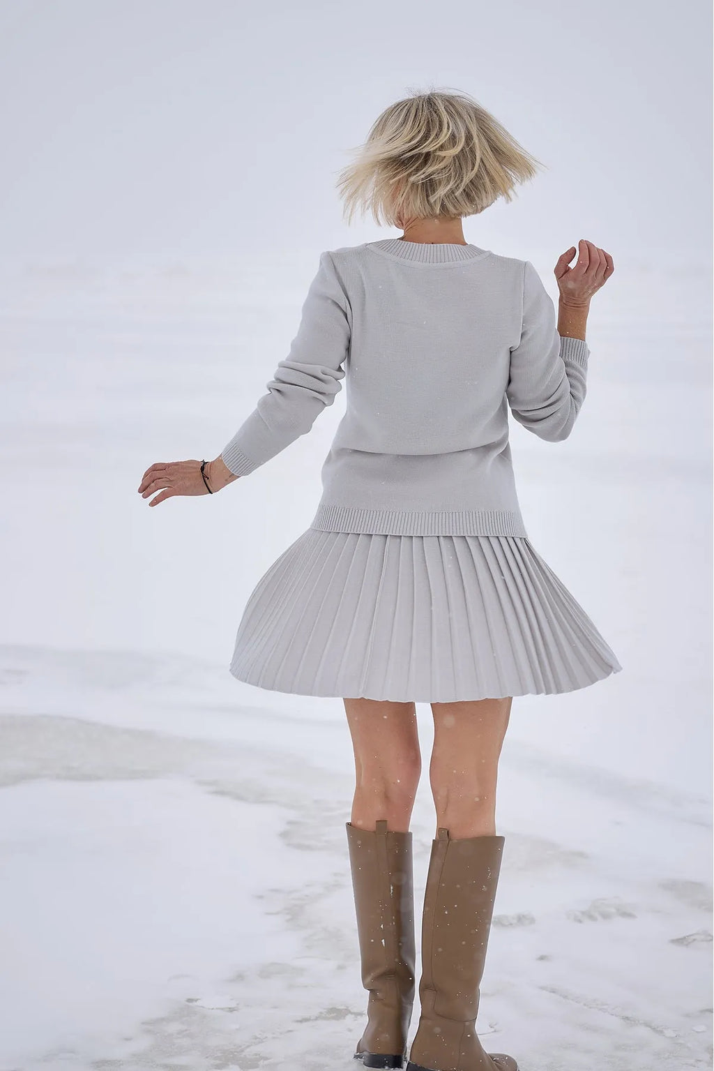 Merino Cashwool Fly Baby Spring Suit With Skirt | Silver