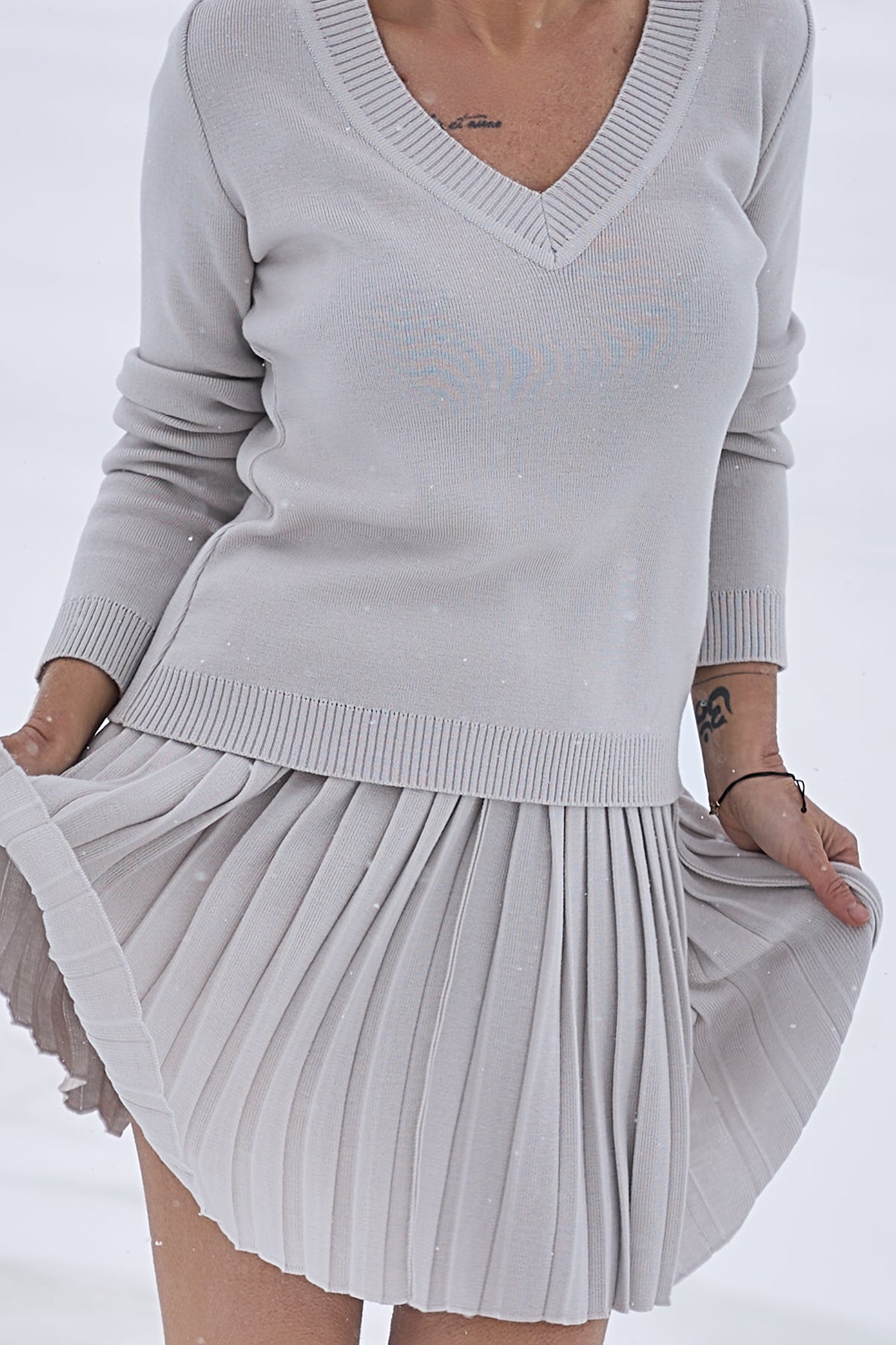 Merino Cashwool Fly Baby Spring Suit With Skirt | Silver