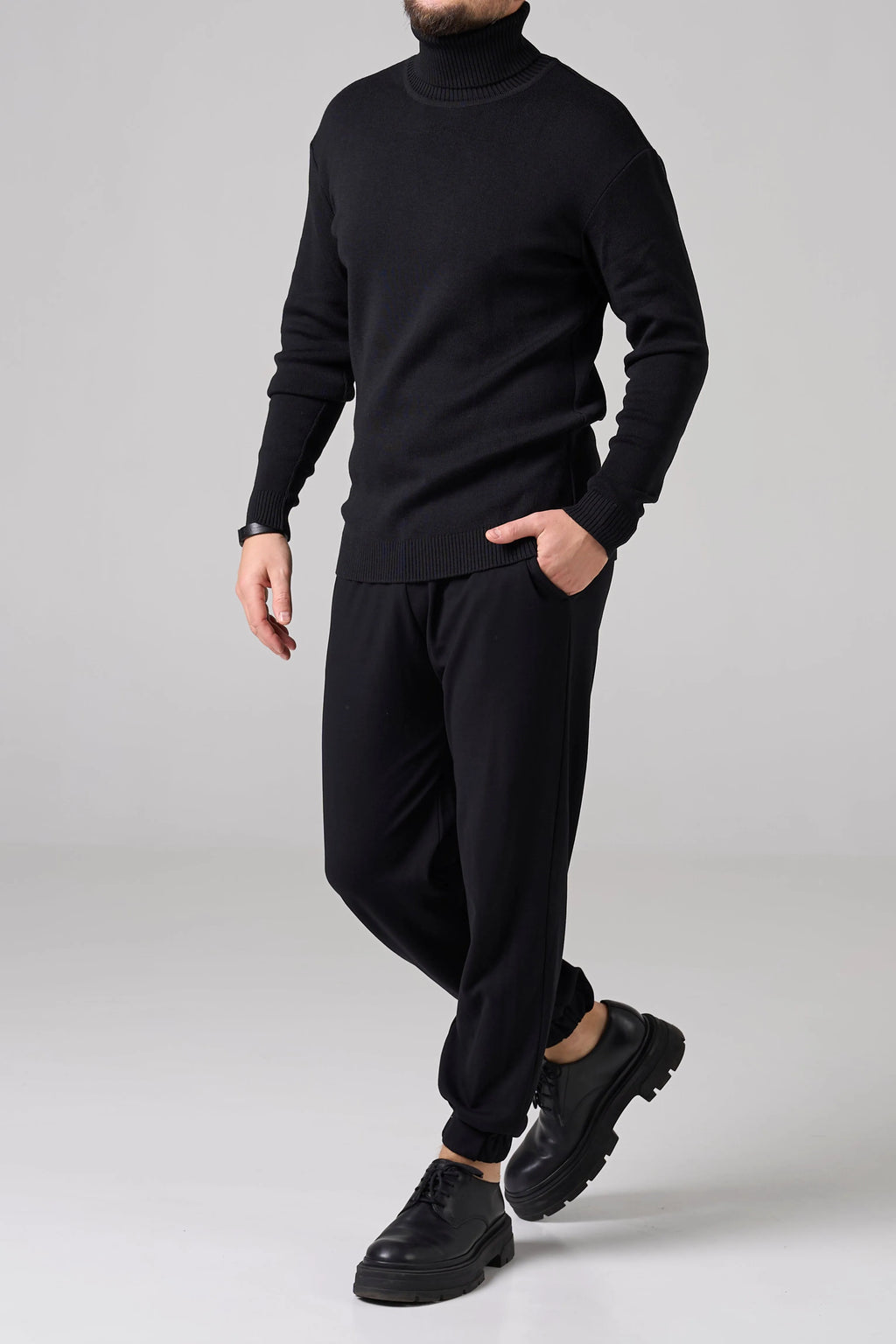 Man Classic plain Knit sweater | Black color