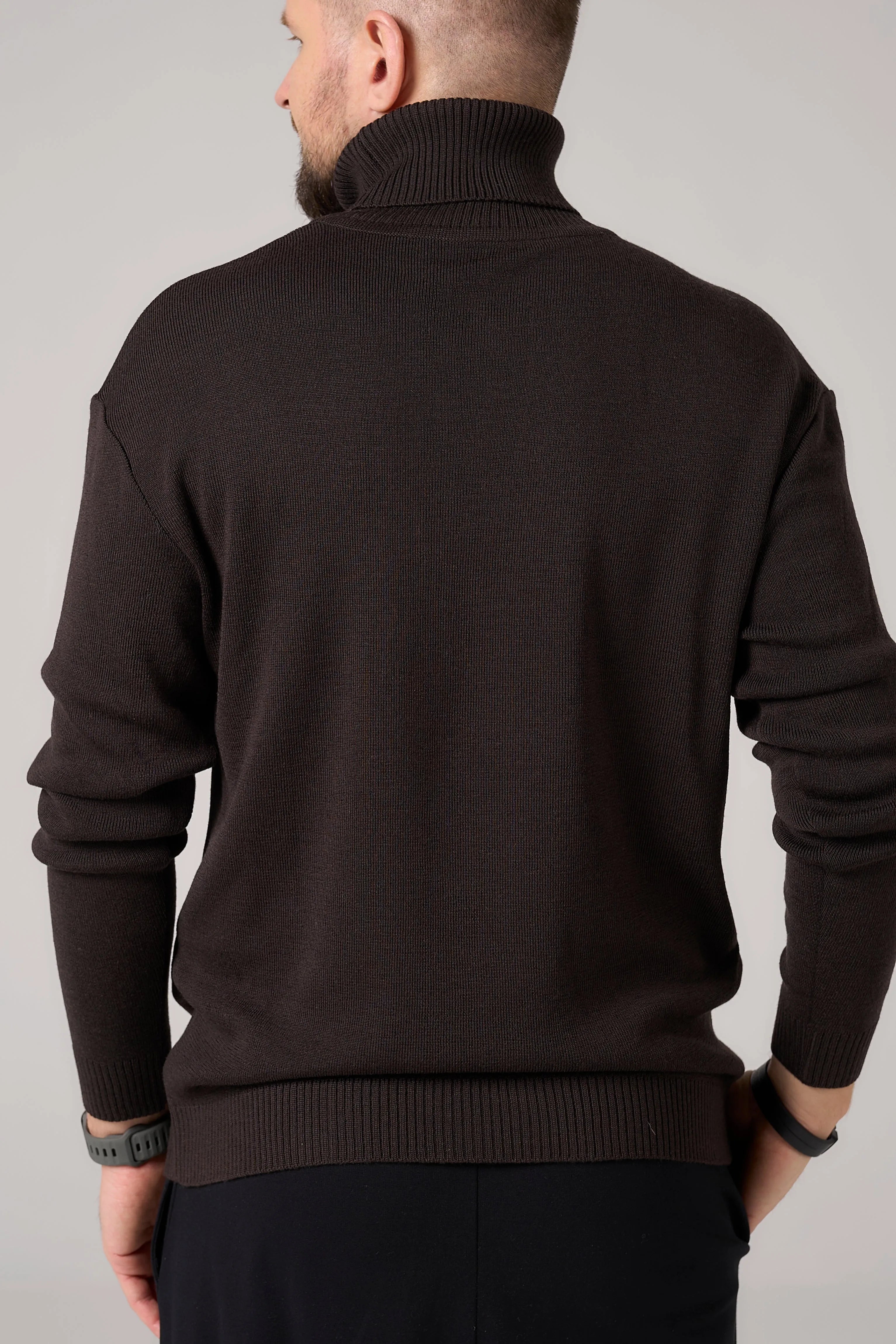 Man Classic plain Knit sweater | Coffee color