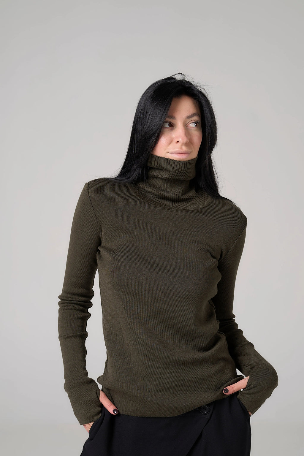 Classic plain Knit sweater | Khaki color