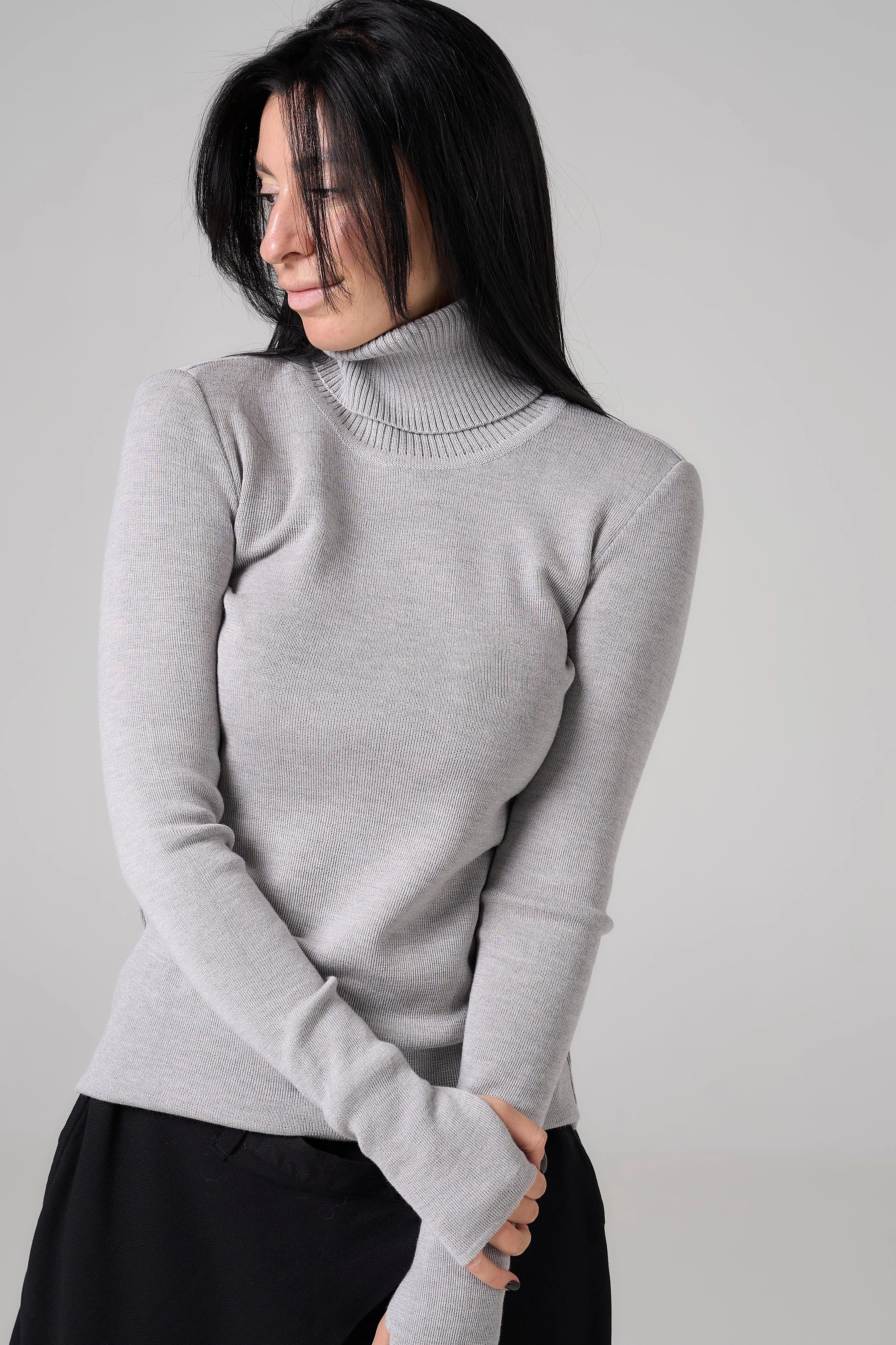 Classic plain Knit sweater | Gray color