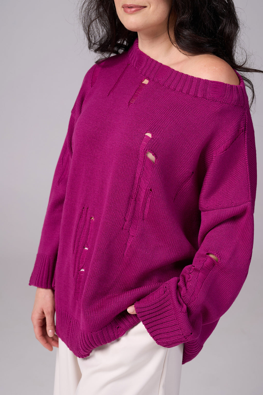 Ripped Merino Wool Sweater | Magenta