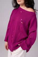 Ripped Merino Wool Sweater | Magenta