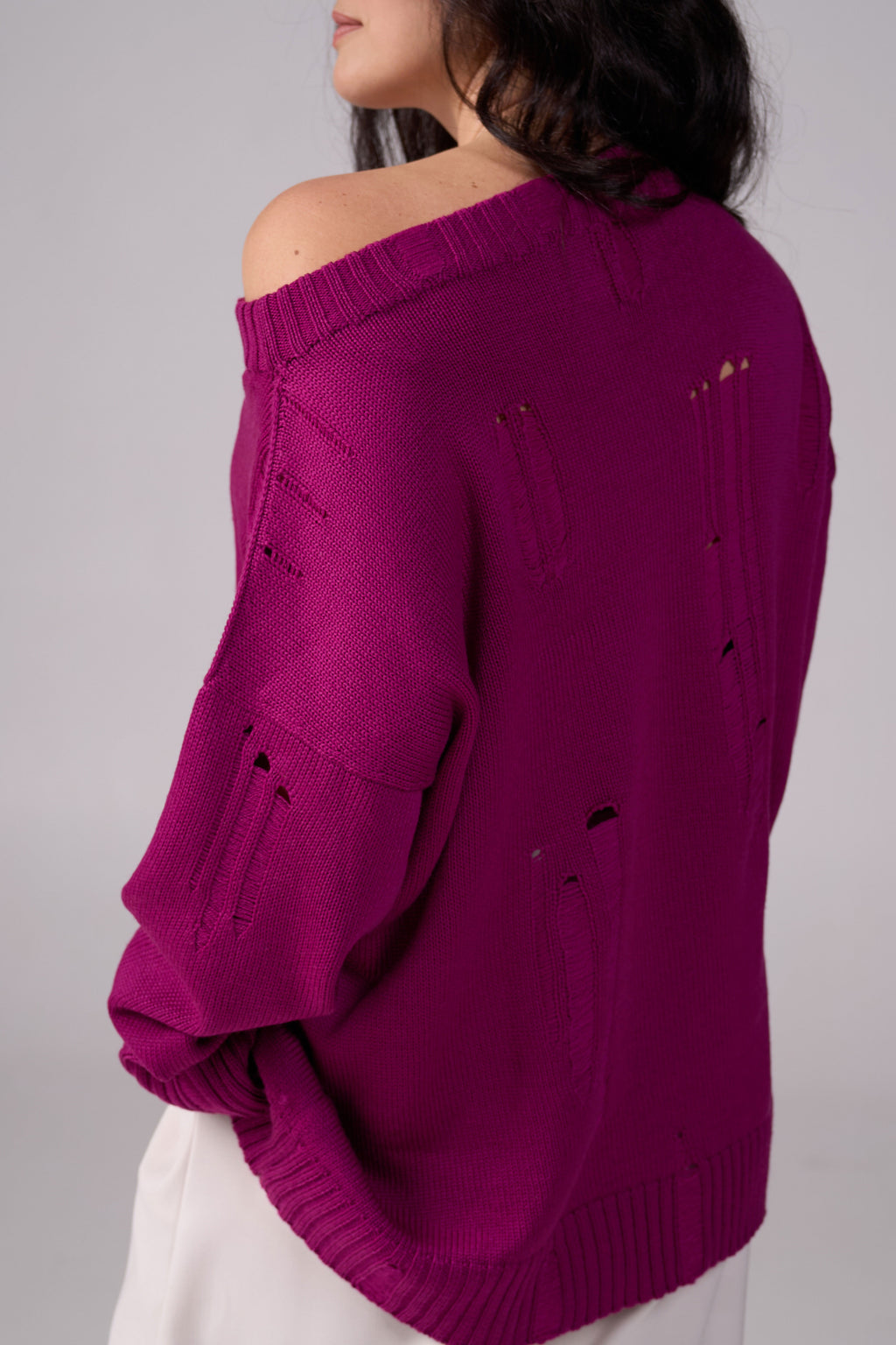 Ripped Merino Wool Sweater | Magenta