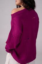 Ripped Merino Wool Sweater | Magenta