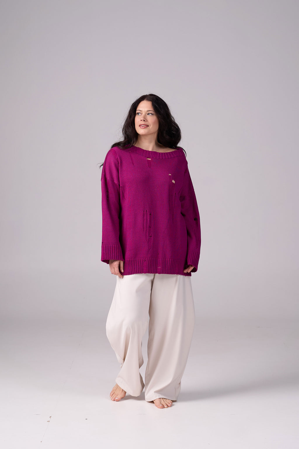 Ripped Merino Wool Sweater | Magenta