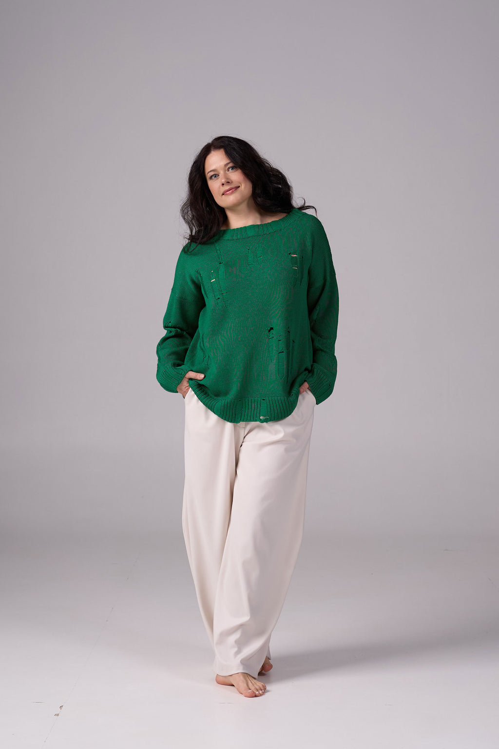Ripped Merino Wool Sweater | Emerald