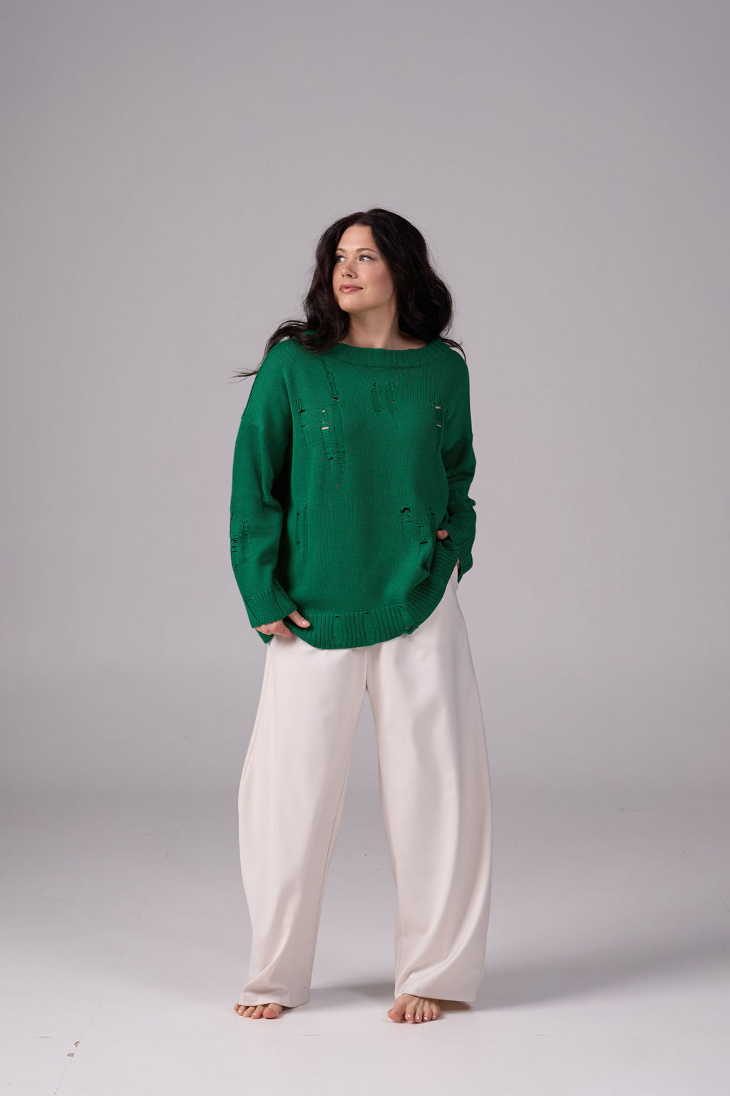 Ripped Merino Wool Sweater | Emerald